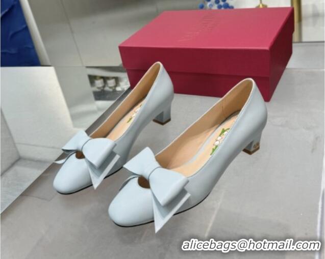 Duplicate Valentino Bowow Low Heel Pumps 5cm in Calfskin Leather Pale Blue 1226036