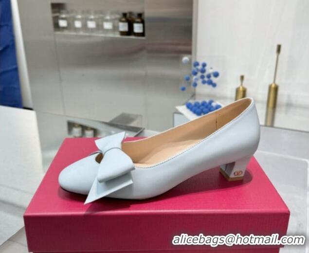 Duplicate Valentino Bowow Low Heel Pumps 5cm in Calfskin Leather Pale Blue 1226036