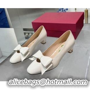 Top Design Valentino Bowow Low Heel Pumps 5cm in Calfskin Leather White 1226037