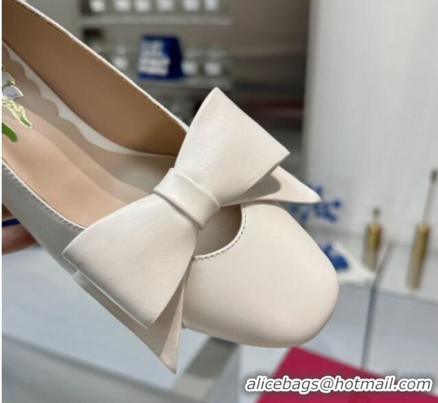 Top Design Valentino Bowow Low Heel Pumps 5cm in Calfskin Leather White 1226037