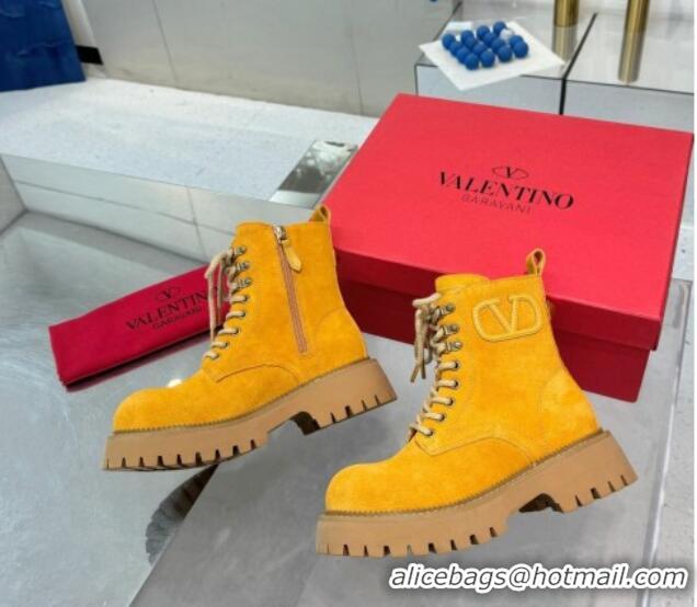 Cheap Price Valentino VLogo Suede Laced-up Platform Ankle Boots Yellow 1226038