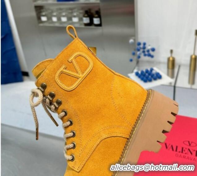 Cheap Price Valentino VLogo Suede Laced-up Platform Ankle Boots Yellow 1226038