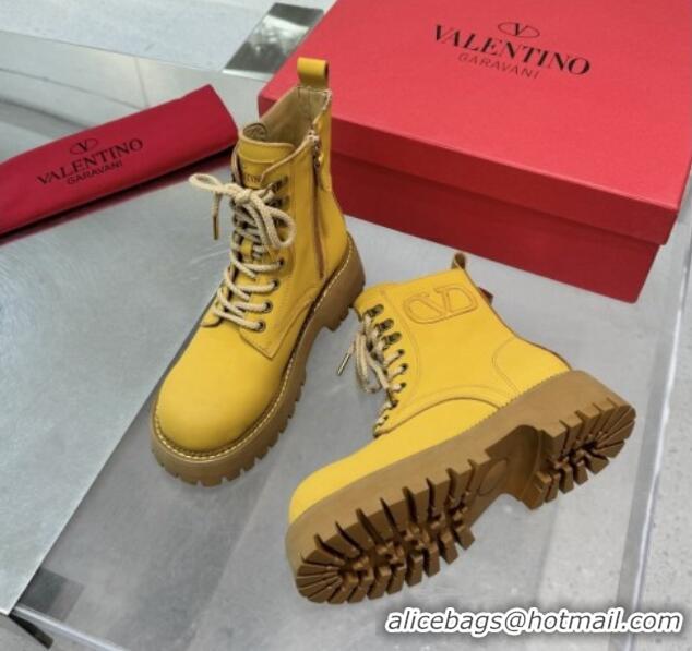 Good Looking Valentino VLogo Calfskin Leather Laced-up Platform Ankle Boots Yellow 1226040