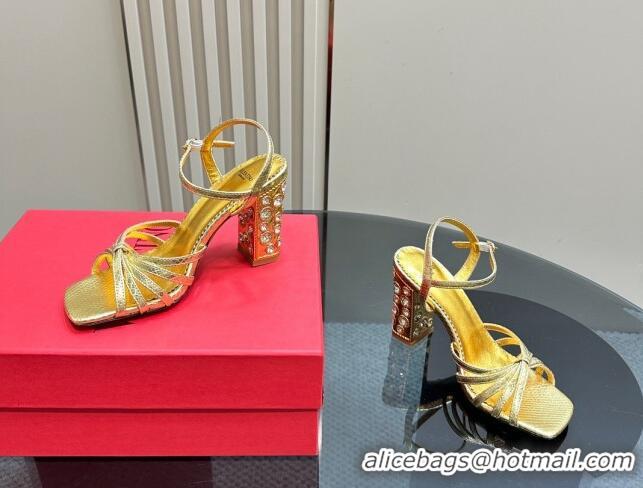 Shop Duplicate Valentino Preshoes Heel Sandals 10cm in Laminated Snakeskin Embossed Leather with Strass Gold 1226042