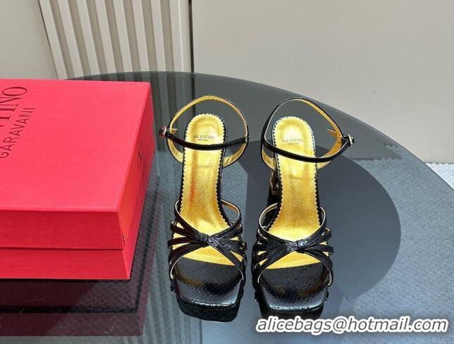 Best Grade Valentino Preshoes Heel Sandals 10cm in Patent Leather with Strass Black 1226044