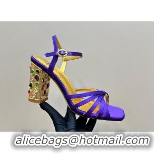 Charming Valentino Preshoes Satin Heel Sandals 10cm with Strass Purple 1226045