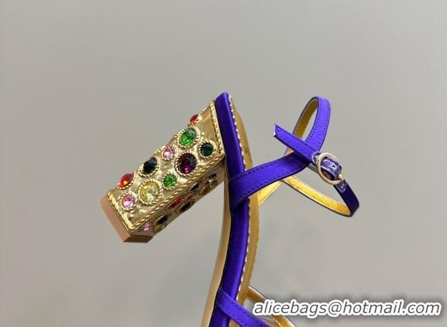 Charming Valentino Preshoes Satin Heel Sandals 10cm with Strass Purple 1226045