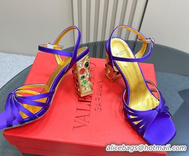 Charming Valentino Preshoes Satin Heel Sandals 10cm with Strass Purple 1226045