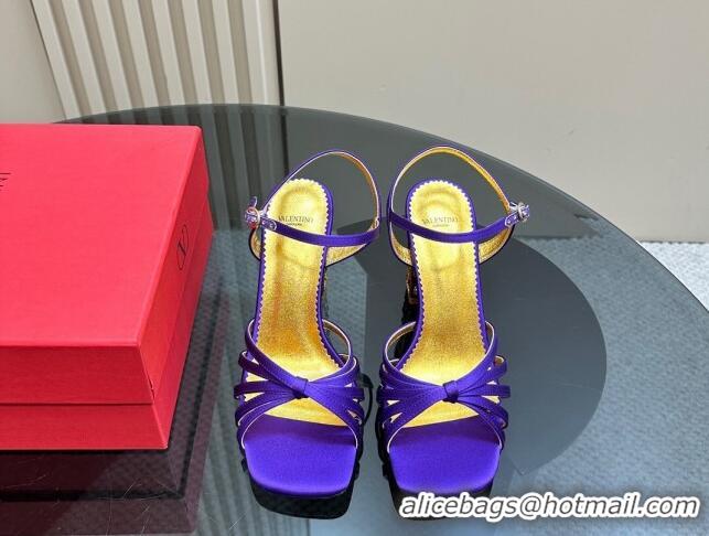 Charming Valentino Preshoes Satin Heel Sandals 10cm with Strass Purple 1226045