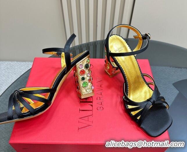 Buy Luxury Valentino Preshoes Satin Heel Sandals 10cm with Strass Black 1226046