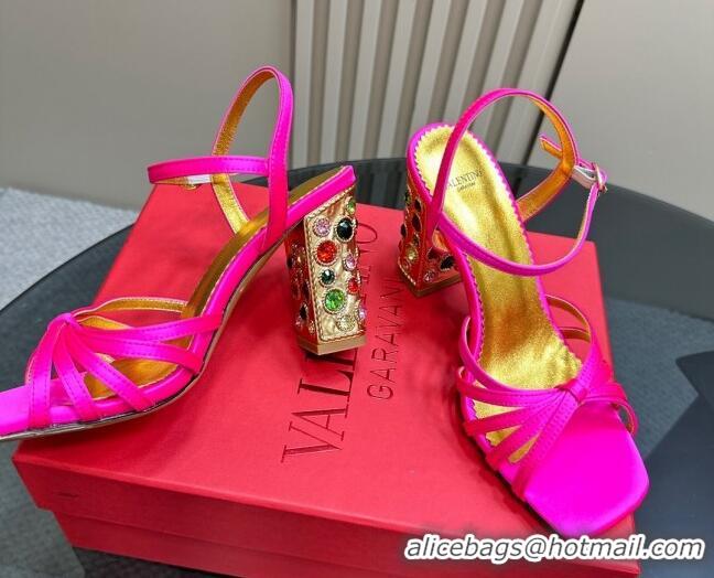 Good Quality Valentino Preshoes Satin Heel Sandals 10cm with Strass PP Pink 1226048