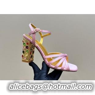 Classic Hot Valentino Preshoes Satin Heel Sandals 10cm with Strass Light Pink 1226049