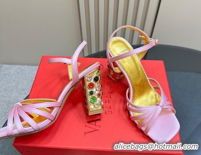 Classic Hot Valentino Preshoes Satin Heel Sandals 10cm with Strass Light Pink 1226049