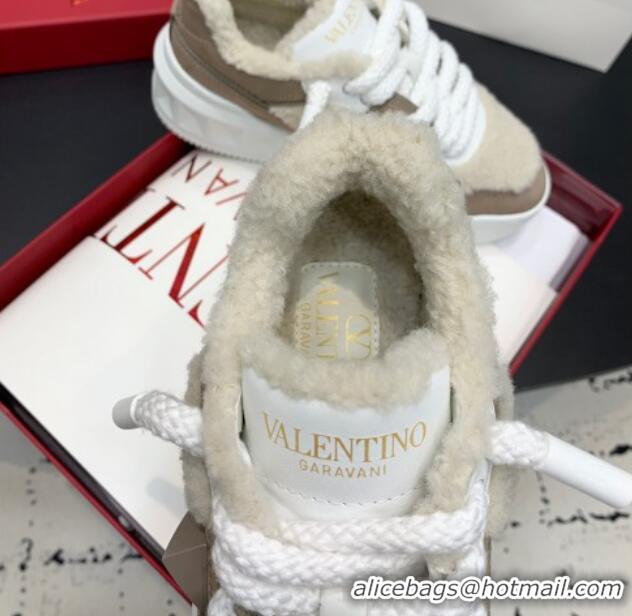 Purchase Valentino One Stud Platform Sneakers in Calfskin and Shearling Grey 1226053