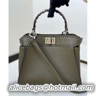 Grade Design Fendi Peekaboo Mini Bag with Hand-sewn Topstitches 8615 Green 2025 Top Quality