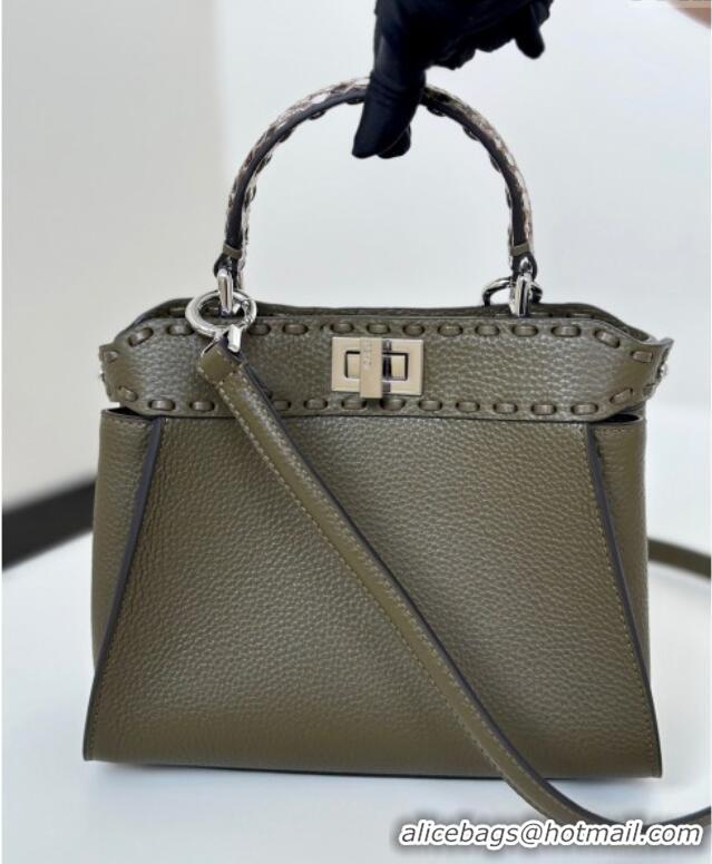 Grade Design Fendi Peekaboo Mini Bag with Hand-sewn Topstitches 8615 Green 2025 Top Quality