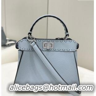 Promotional Fendi Peekaboo Mini Bag with Hand-sewn Topstitches 8615 Glacier Blue 2025 Top Quality