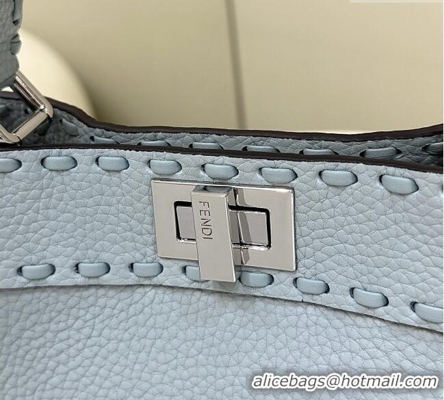 Promotional Fendi Peekaboo Mini Bag with Hand-sewn Topstitches 8615 Glacier Blue 2025 Top Quality