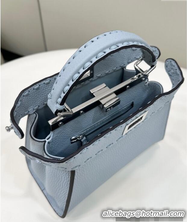 Promotional Fendi Peekaboo Mini Bag with Hand-sewn Topstitches 8615 Glacier Blue 2025 Top Quality