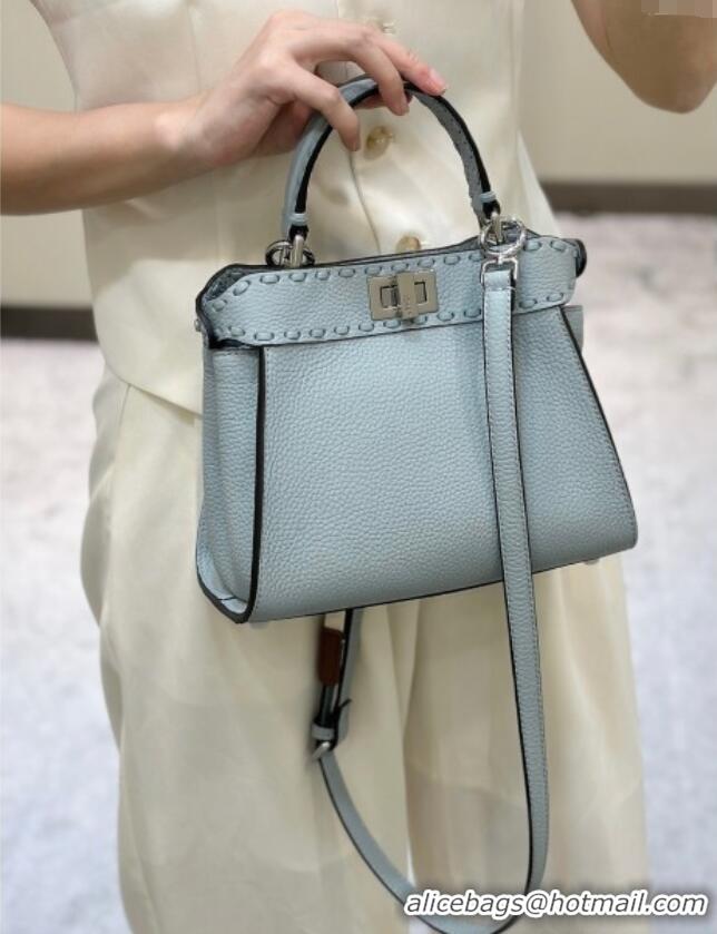 Promotional Fendi Peekaboo Mini Bag with Hand-sewn Topstitches 8615 Glacier Blue 2025 Top Quality