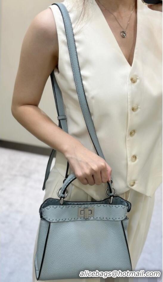 Promotional Fendi Peekaboo Mini Bag with Hand-sewn Topstitches 8615 Glacier Blue 2025 Top Quality