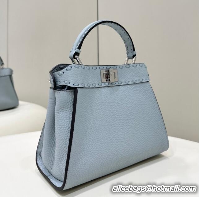 Promotional Fendi Peekaboo Mini Bag with Hand-sewn Topstitches 8615 Glacier Blue 2025 Top Quality