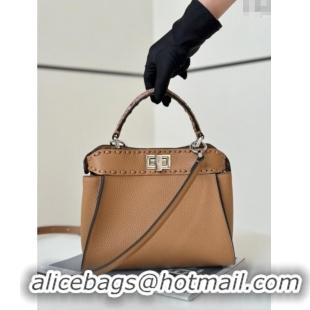 Well Crafted Fendi Peekaboo Mini Bag with Hand-sewn Topstitches 8615 Light Brown 2025 Top Quality