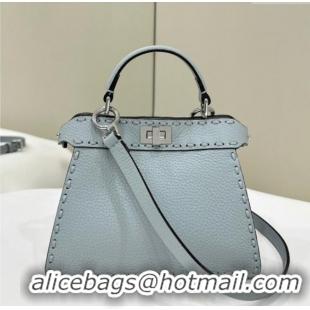 Famous Brand Fendi Peekaboo ISeeU Petite Bag in Grained Leather with Oversized topstitching 80133 Glacier Blue 2025 Top 