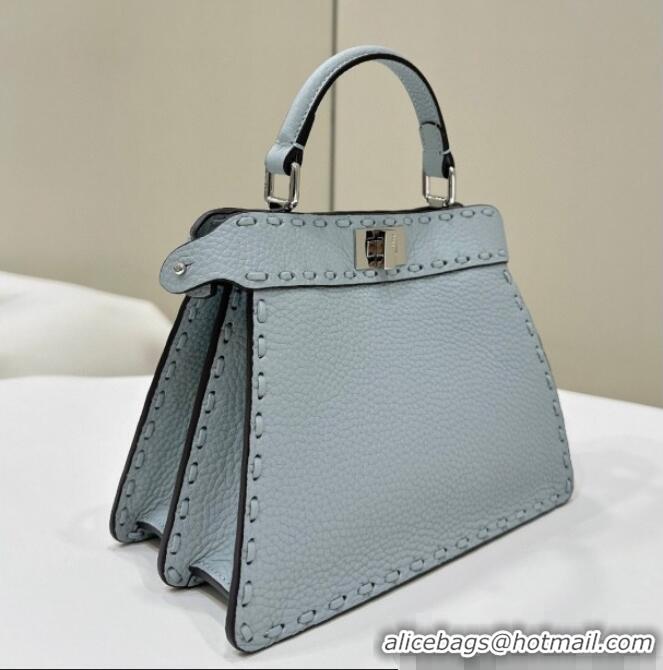 Famous Brand Fendi Peekaboo ISeeU Petite Bag in Grained Leather with Oversized topstitching 80133 Glacier Blue 2025 Top 