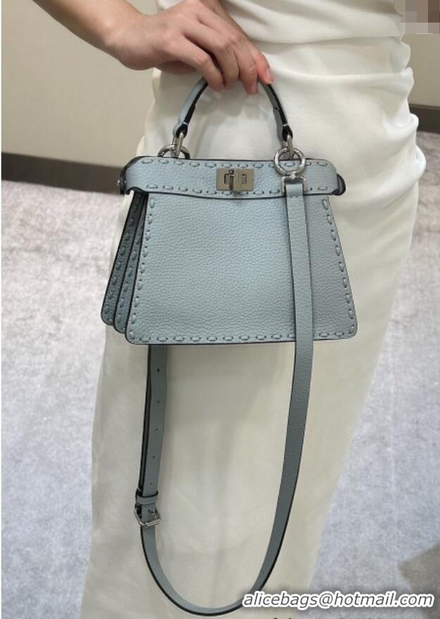 Famous Brand Fendi Peekaboo ISeeU Petite Bag in Grained Leather with Oversized topstitching 80133 Glacier Blue 2025 Top 