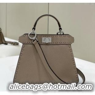 Well Crafted Fendi Peekaboo ISeeU Petite Bag in Grained Leather with Oversized topstitching 80133 Dove Grey 2025 Top Qua