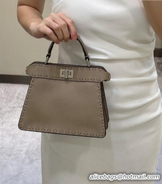 Well Crafted Fendi Peekaboo ISeeU Petite Bag in Grained Leather with Oversized topstitching 80133 Dove Grey 2025 Top Qua