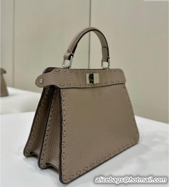 Well Crafted Fendi Peekaboo ISeeU Petite Bag in Grained Leather with Oversized topstitching 80133 Dove Grey 2025 Top Qua