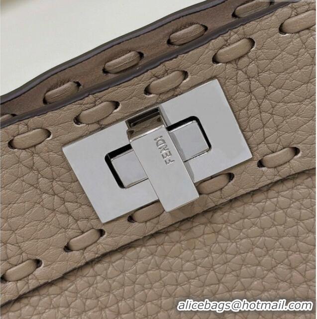 Well Crafted Fendi Peekaboo ISeeU Petite Bag in Grained Leather with Oversized topstitching 80133 Dove Grey 2025 Top Qua