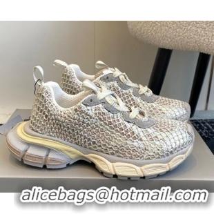 Stylish Balenciaga 3XL Fishnet Sneakers in Strass Mesh Silver 0219078