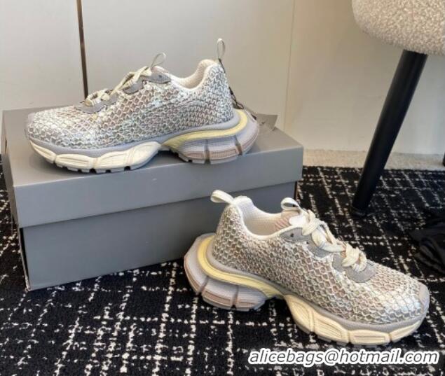 Stylish Balenciaga 3XL Fishnet Sneakers in Strass Mesh Silver 0219078