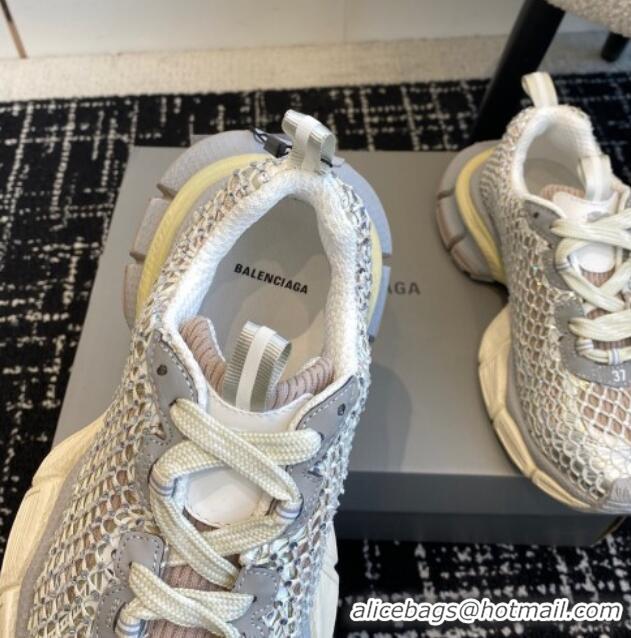 Stylish Balenciaga 3XL Fishnet Sneakers in Strass Mesh Silver 0219078