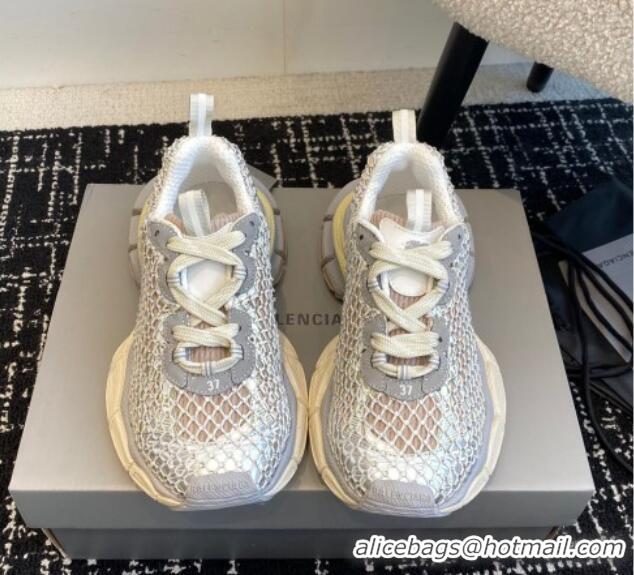 Stylish Balenciaga 3XL Fishnet Sneakers in Strass Mesh Silver 0219078