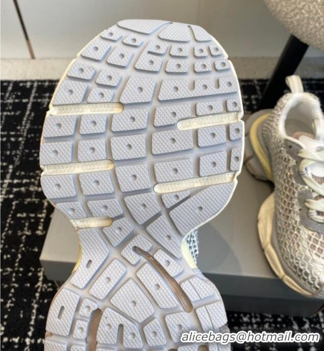 Stylish Balenciaga 3XL Fishnet Sneakers in Strass Mesh Silver 0219078