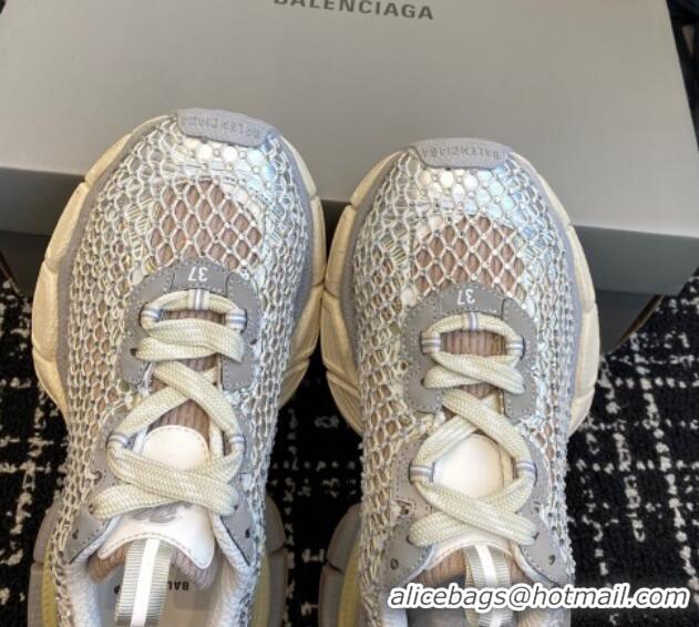 Stylish Balenciaga 3XL Fishnet Sneakers in Strass Mesh Silver 0219078