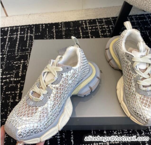 Stylish Balenciaga 3XL Fishnet Sneakers in Strass Mesh Silver 0219078