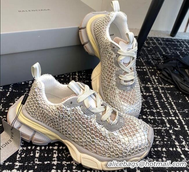 Stylish Balenciaga 3XL Fishnet Sneakers in Strass Mesh Silver 0219078