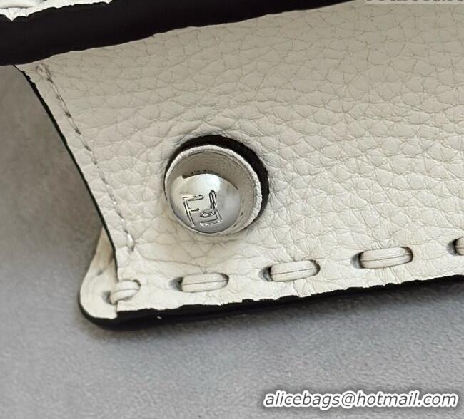 Classic Fendi Peekaboo ISeeU Petite Bag in Grained Leather with Oversized topstitching 80133 White 2025 Top Quality