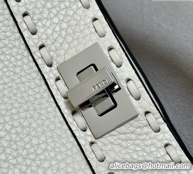 Classic Fendi Peekaboo ISeeU Petite Bag in Grained Leather with Oversized topstitching 80133 White 2025 Top Quality