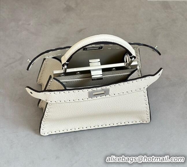 Classic Fendi Peekaboo ISeeU Petite Bag in Grained Leather with Oversized topstitching 80133 White 2025 Top Quality