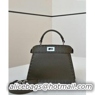 Fashion Fendi Peekaboo ISeeU Petite Bag in Grained Leather with Oversized topstitching 80133 Green 2025 Top Quality