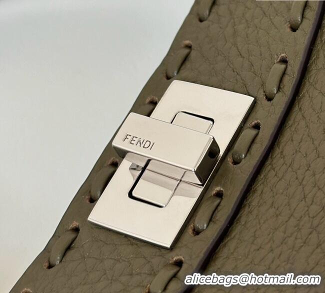 Fashion Fendi Peekaboo ISeeU Petite Bag in Grained Leather with Oversized topstitching 80133 Green 2025 Top Quality