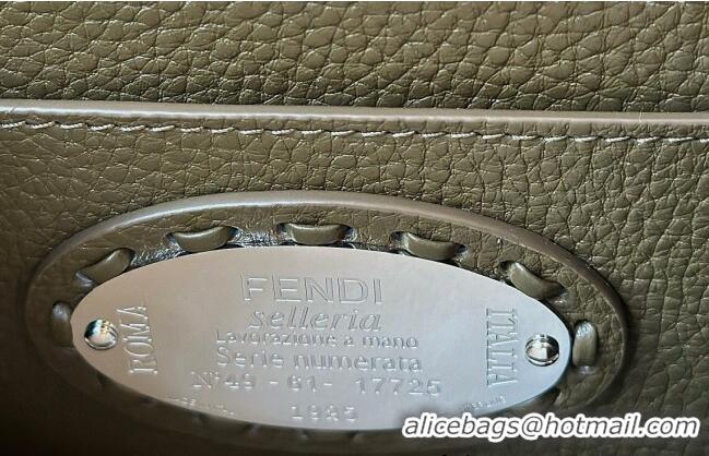 Fashion Fendi Peekaboo ISeeU Petite Bag in Grained Leather with Oversized topstitching 80133 Green 2025 Top Quality