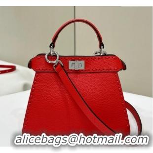 Shop Fendi Peekaboo ISeeU Petite Bag in Grained Leather with Oversized topstitching 80133 Red 2025 Top Quality