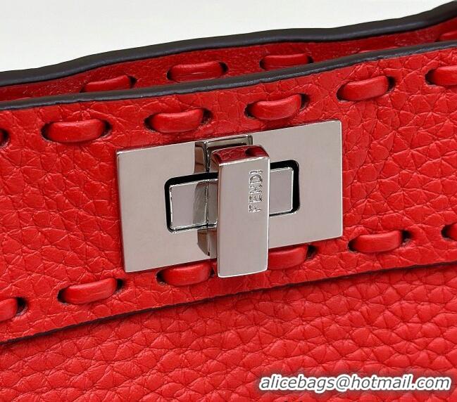 Shop Fendi Peekaboo ISeeU Petite Bag in Grained Leather with Oversized topstitching 80133 Red 2025 Top Quality